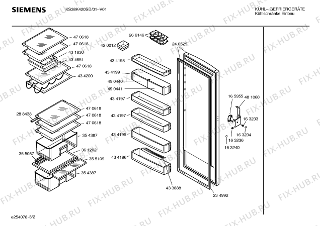 Взрыв-схема холодильника Siemens KS38K420SD - Схема узла 02