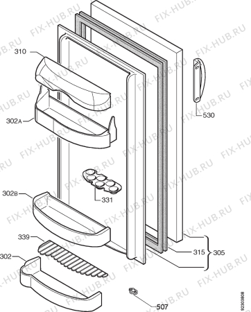 Взрыв-схема холодильника Zoppas PA200 - Схема узла Door 003