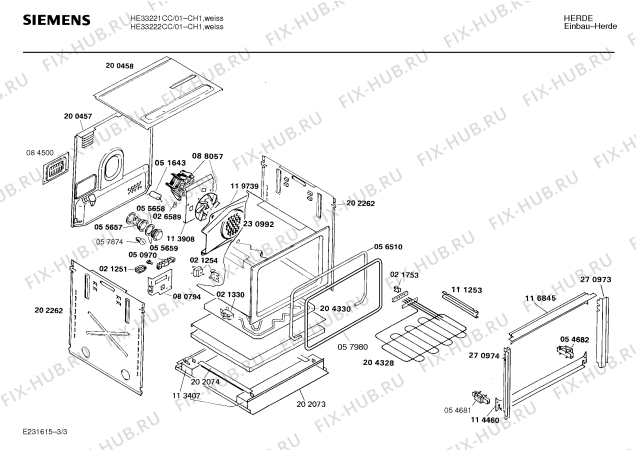 Взрыв-схема плиты (духовки) Siemens HE33222CC - Схема узла 03