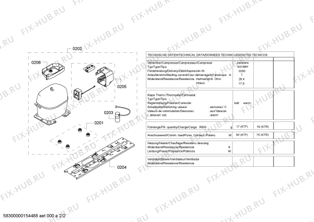 Схема №2 KTR14V21FF с изображением Компрессор для холодильной камеры Bosch 00145250