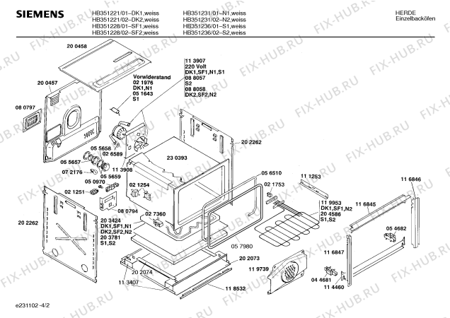 Взрыв-схема плиты (духовки) Siemens HB351236 - Схема узла 02