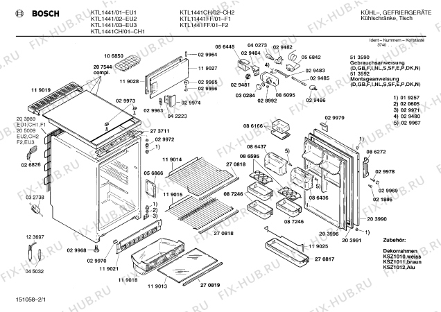 Схема №2 KTL1444GB с изображением Дверь морозильной камеры для холодильника Bosch 00119027