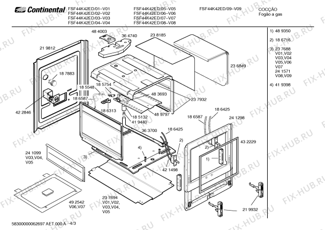 Взрыв-схема плиты (духовки) Continental FSF44K42ED - Схема узла 03