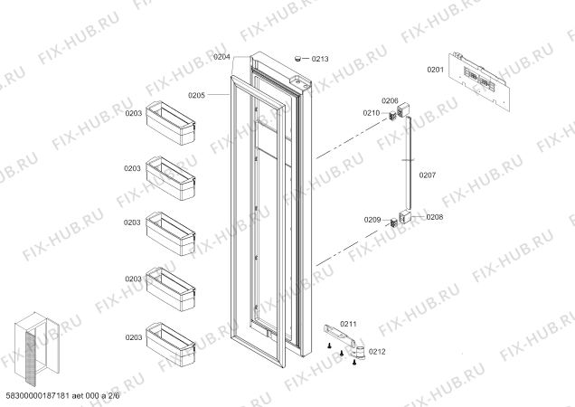 Схема №6 KAN63V41TI с изображением Дверь для холодильной камеры Bosch 00714625