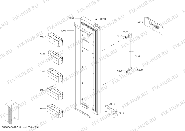 Схема №6 KA63NV41TI с изображением Дверь для холодильника Siemens 00634819