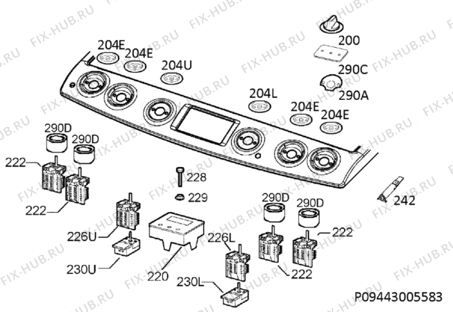 Взрыв-схема плиты (духовки) Zanussi ZCV46250XA - Схема узла Command panel 037