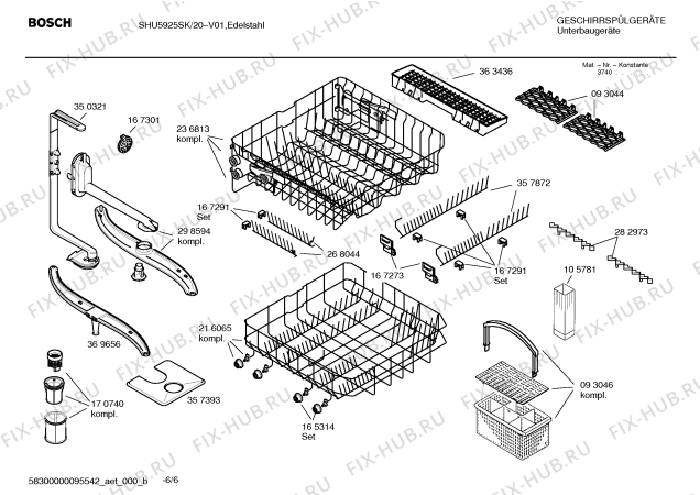 Схема №6 SHU5925SK Mixx с изображением Инструкция по эксплуатации для посудомоечной машины Bosch 00584012