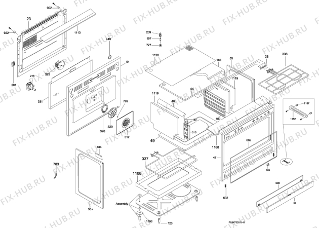 Взрыв-схема плиты (духовки) Electrolux EKM90410X - Схема узла Section 2