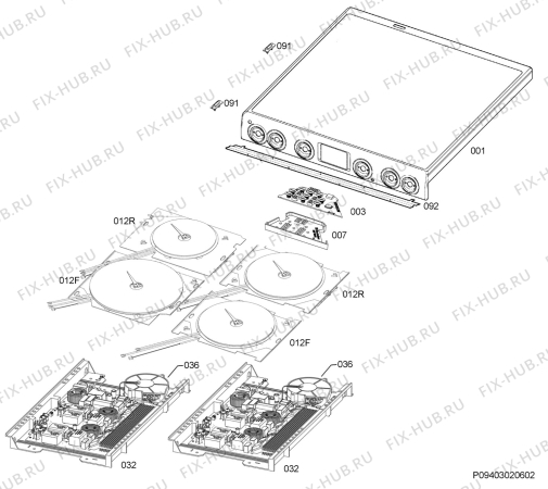 Взрыв-схема плиты (духовки) Electrolux EKI9000W1 - Схема узла Hob