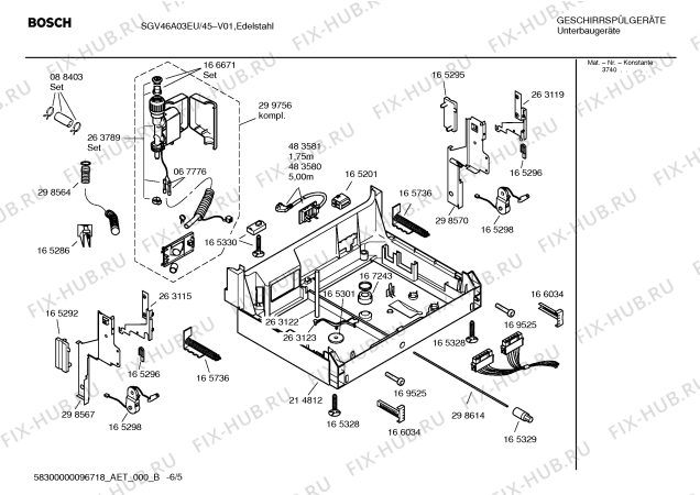 Схема №6 SHV46A23 с изображением Инструкция по эксплуатации для электропосудомоечной машины Bosch 00592071