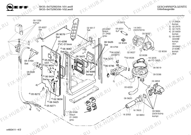 Взрыв-схема посудомоечной машины Neff S4752W2 SK55 - Схема узла 02