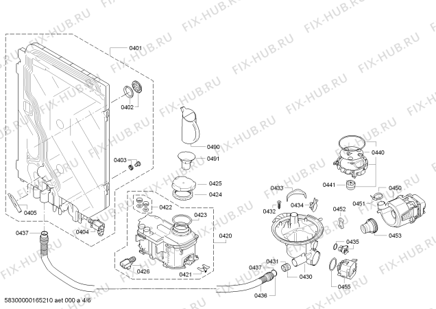 Взрыв-схема посудомоечной машины Bosch SMI85M65DE Exclusiv, Made in Germany - Схема узла 04