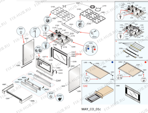 Схема №5 ACM 405/1 с изображением Дверца для плиты (духовки) Whirlpool 482000098396