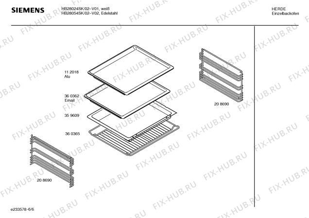 Схема №6 HB28054SK с изображением Инструкция по эксплуатации для электропечи Siemens 00528029