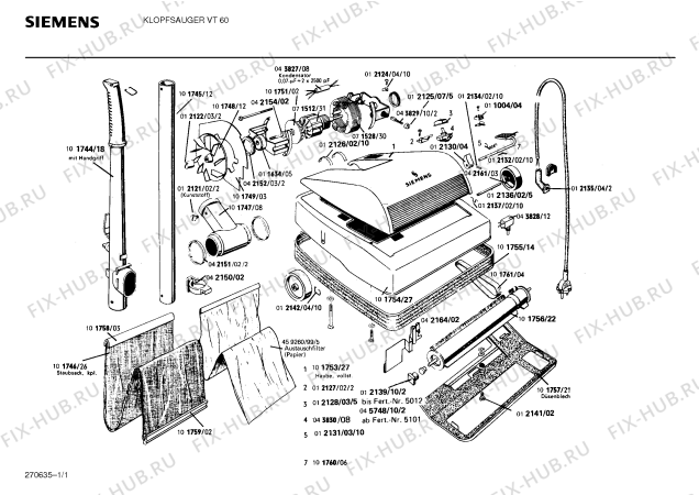 Схема №1 VT60 с изображением Фильтр для электропылесоса Siemens 00101746