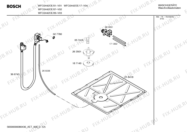 Взрыв-схема стиральной машины Bosch WFO2442OE Maxx WFO 2442 OE - Схема узла 05