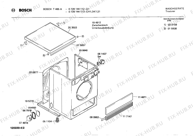 Взрыв-схема сушильной машины Bosch 0728144112 T465A - Схема узла 02