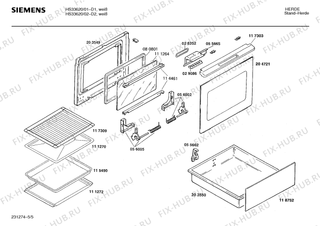 Взрыв-схема плиты (духовки) Siemens HS33620 - Схема узла 05