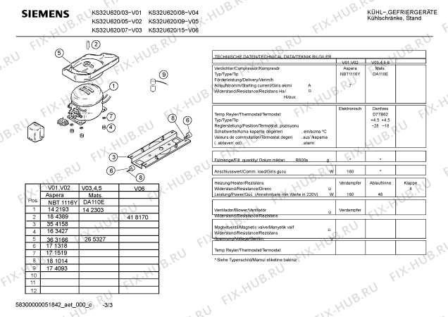 Взрыв-схема холодильника Siemens KS32U620 - Схема узла 03
