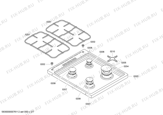 Взрыв-схема плиты (духовки) Bosch HSW422020L - Схема узла 02